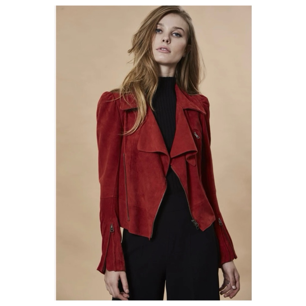 NWOT Anthropologie Jakett Suede Moto Jacket In Red   Size Small